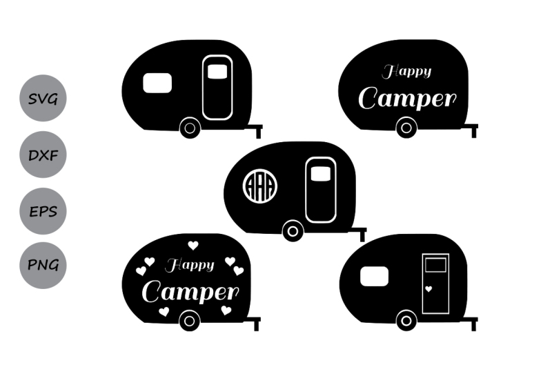 Free Camper SVG Cut Files, Camper Monogram SVG, Happy Camper SVG