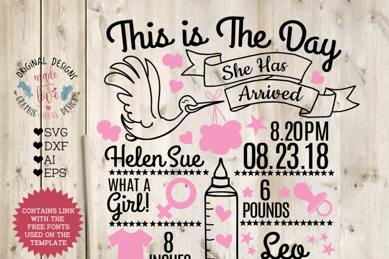 Download Baby Girl Birth Announcement Chart In Svg Dxf Eps Ai Download Free Svg Cut Files Cricut