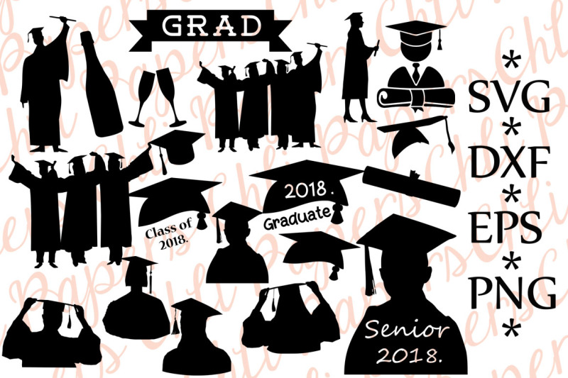 Download Graduation Silhouette Svg,Graduation cut file,Class of 2018 By ChiliPapers | TheHungryJPEG.com
