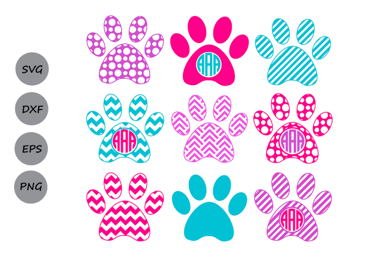 Paw Print Svg Dog Paw Monogram Dog Paw Svg Die Cuts Cutting File Scalable Vector Graphics Design Svg Files Quotes For Machine