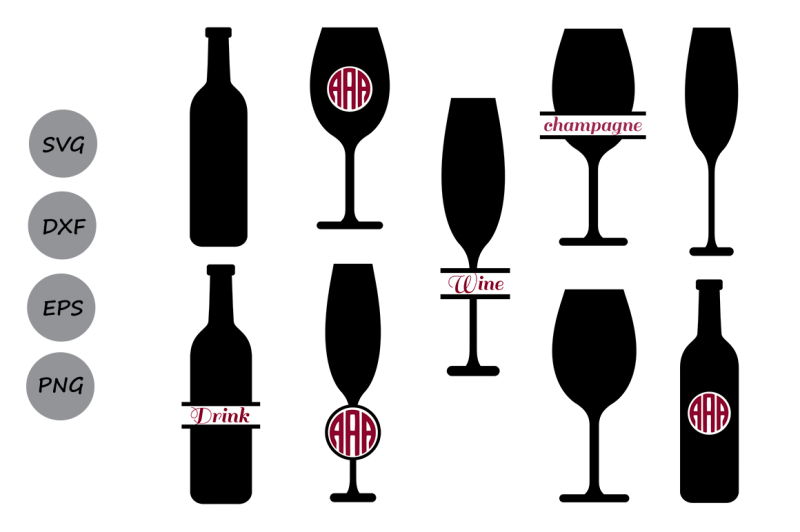 Wine glass svg, Wine svg, Wine glass monogram svg, wine bottl...