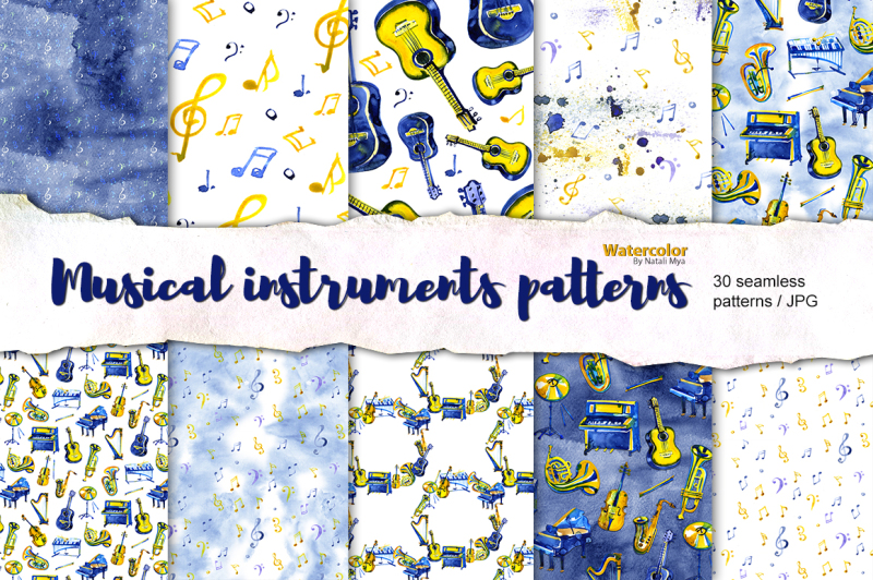 Download Free Watercolor musical patterns Crafter File - Free ...