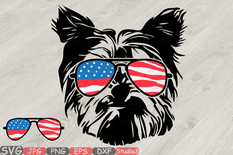 Download Yorkshire Terrier USA Flag Glasses US Silhouette SVG 4th ...