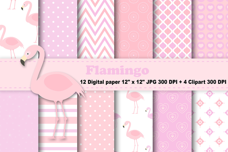 Pink Flamingo Digital Paper, Flamingo Digital paper, Summer Patterns ...