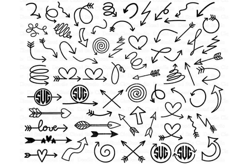 68 Arrows SVG doodles Bundle, Arrow Monogram SVG files By ...