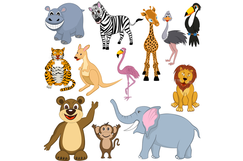 Set of 12 Cartoon Animals By Angelp | TheHungryJPEG