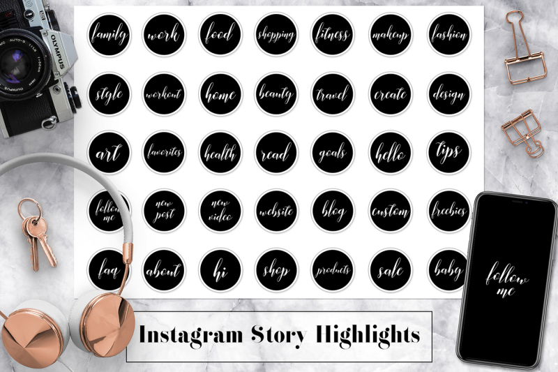 B&W Instagram Story Highlights By North Sea Studio | TheHungryJPEG