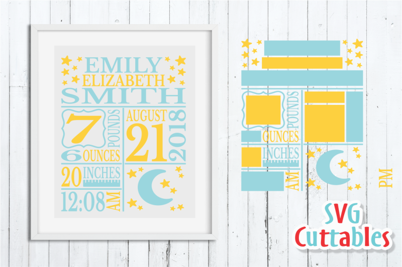 Free Baby Birth Announcement Moon And Stars Svg Cut File Crafter File Free Svg Best Cut Files