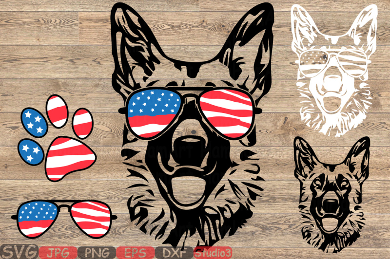 German Shepherd Usa Flag Glasses Paw Silhouette Svg 4th July K-9 855s 