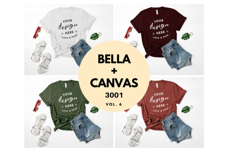 Download Bella Canvas 3001 T Shirt Mockup Flat Lay Bundle Vol. 6 By Lock and Page | TheHungryJPEG.com