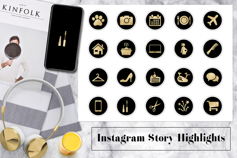 Gold & Black Instagram Icons By North Sea Studio | TheHungryJPEG