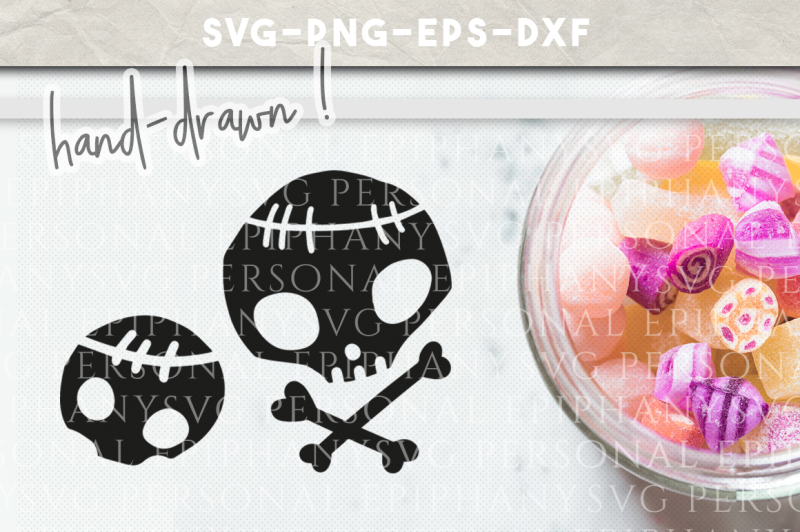 Halloween Skull Clip Art SVG Hand Drawn DXF EPS PNG Cut File By