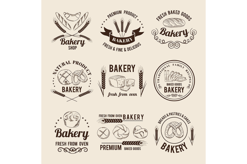 Monochrome vector set of bakery shop logos or labels By ONYX ...