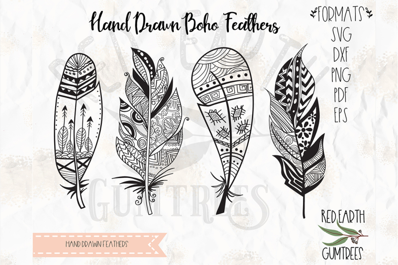 Free Hand Drawn Boho Feathers Svg Png Eps Dxf Pdf For Cricut Cameo Crafter File Free Download Svg Cut Files