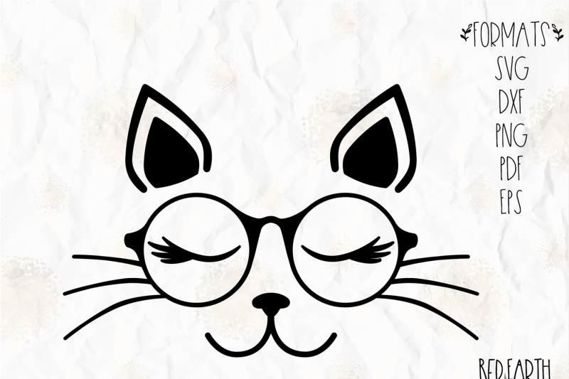 Download Free Cat With Lashes And Glasses Svg Png Eps Dxf Pdf For Cricut Cameo Crafter File