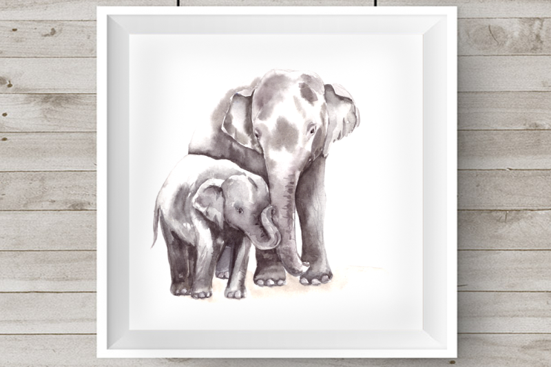 Watercolor Mother & Baby - Elephants - Clip Art & Print By TatiBordiu ...