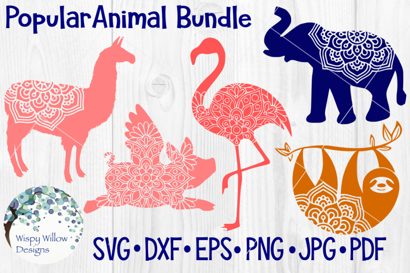 Download Popular Animal Mandala Bundle, Sloth, Llama, Flamingo, Elephant, Pig By Wispy Willow Designs ...