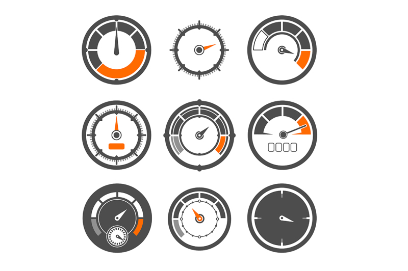 Vector illustrations set of different speedometers By ONYX | TheHungryJPEG