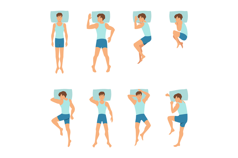 Different positions of sleeping man. Top view vector illustrations By ...