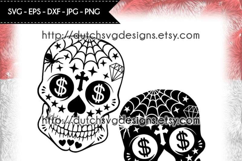 Download 2 Sugar Skull Cutting Files Sugar Skull Svg Cricut Svg By Dutch Svg Designs Thehungryjpeg Com