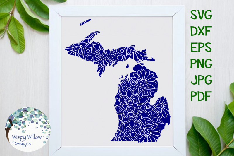 Download Michigan MI State Floral Mandala SVG/DXF/EPS/PNG/JPG/PDF By Wispy Willow Designs | TheHungryJPEG.com