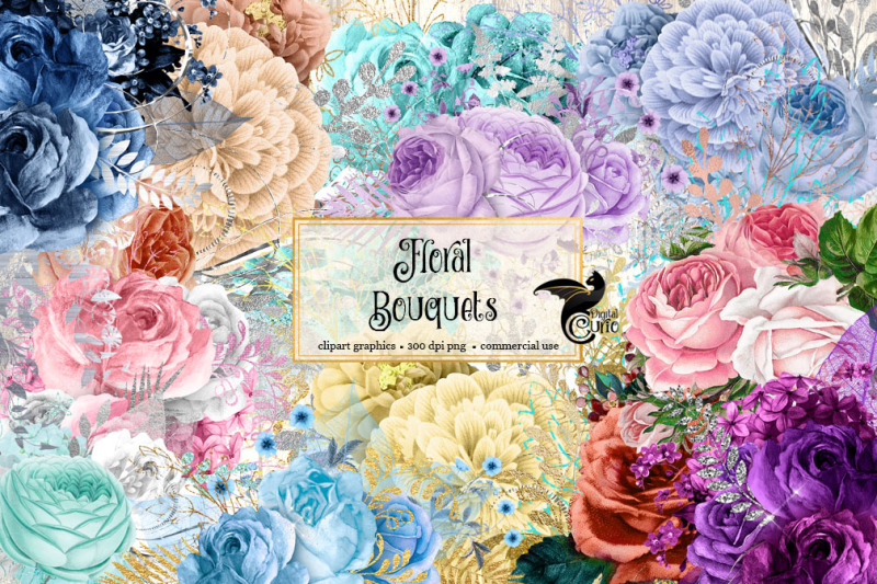 Floral Bouquet Clipart By Digital Curio | TheHungryJPEG