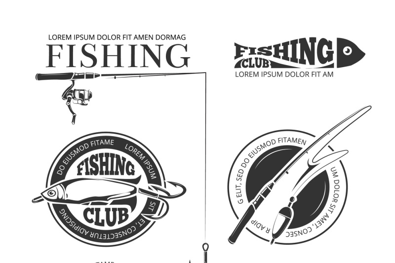 Vintage fishing vector labels, logos, emblems set By Microvector