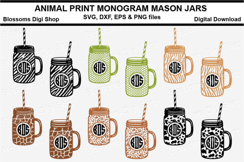 Download Free Animal Print Monogram Mason Jars Crafter File PSD Mockup Templates