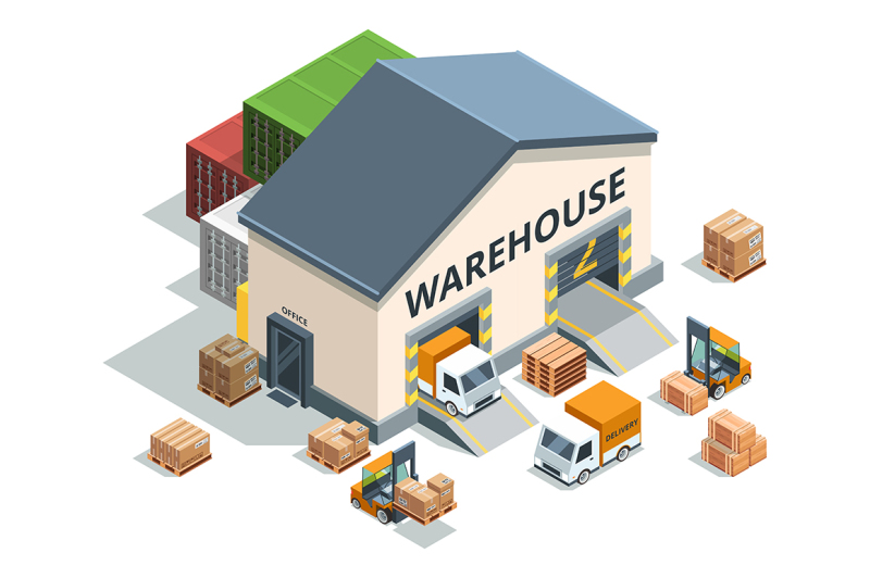 Warehouse building, trucks and load machines By ONYX | TheHungryJPEG