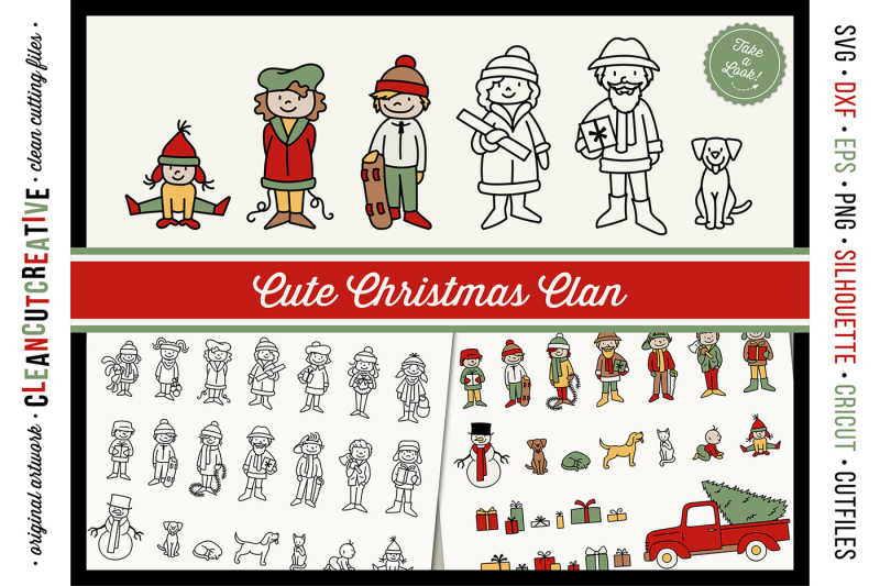 Download Cute Christmas Clan Christmas Family Characters Cutfiles Design Free Svg Files Stick Figures Yellowimages Mockups