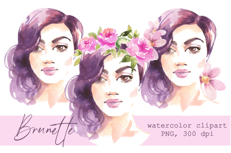 Brunette Girl. Watercolor Png Clipart By Gribanessa 