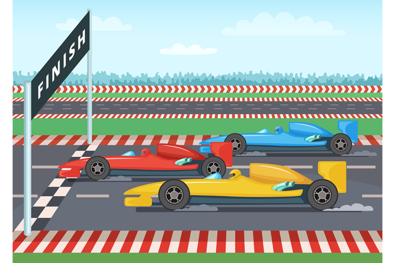 Race Cars On Finish Line. Sport Background Illustration By Onyx 