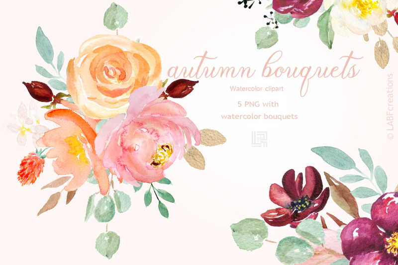 Autumn watercolour bouquets. Fall watercolor clipart. By LABFcreations ...