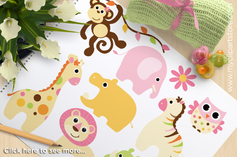 Download Free Free Safari Animals Clipart Baby Girl Vector Clipart Crafter File PSD Mockup Template