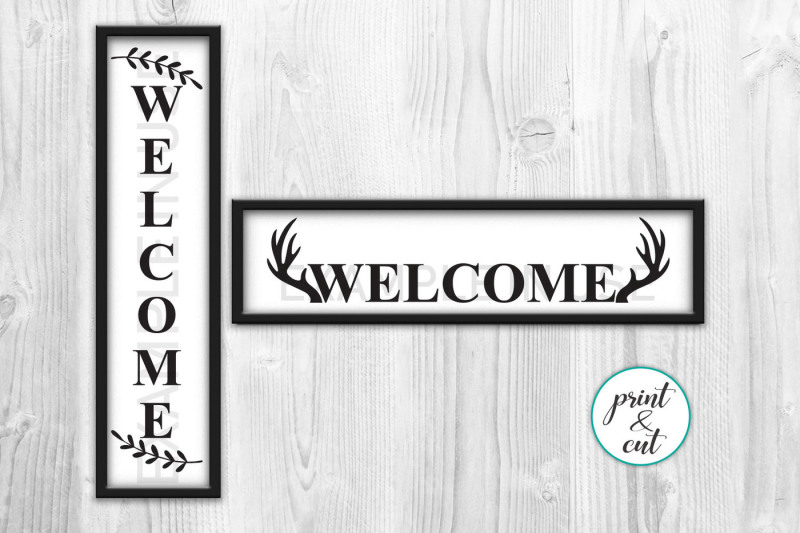 Download Free Welcome Sign Modern Farmhouse Style Antlers Wreath Svg Print Crafter File All Free Svg Cut Files PSD Mockup Templates