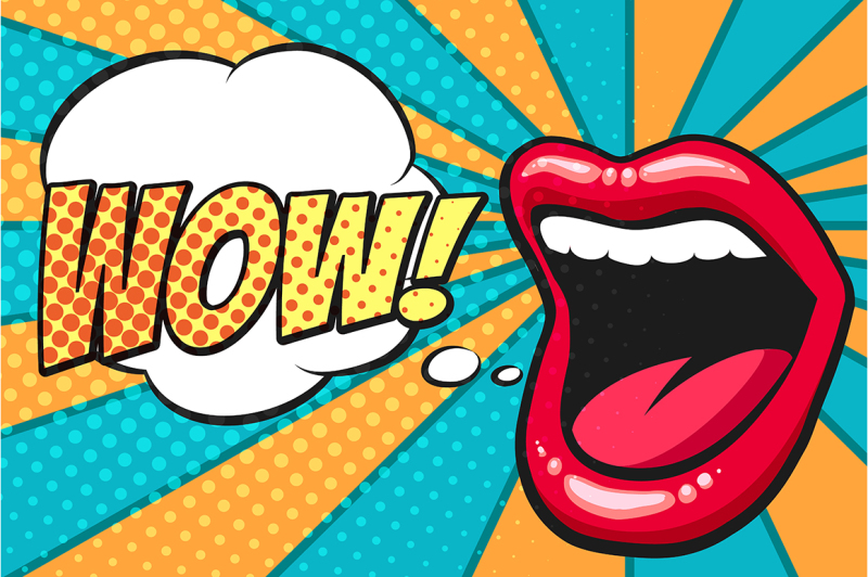 Pop Art Mouth with Wow Bubble By Olena1983 | TheHungryJPEG.com