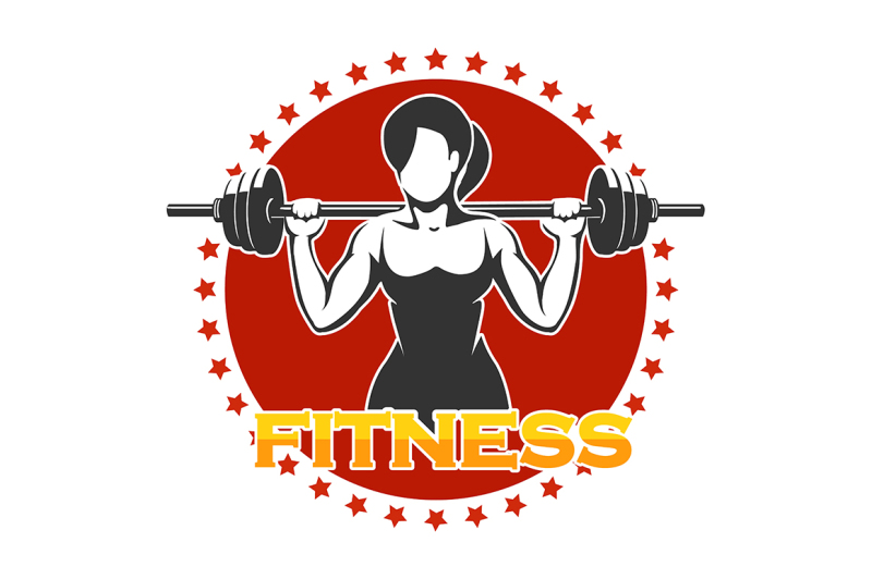 Woman holds Barbell Fitness Emblem By Olena1983 | TheHungryJPEG