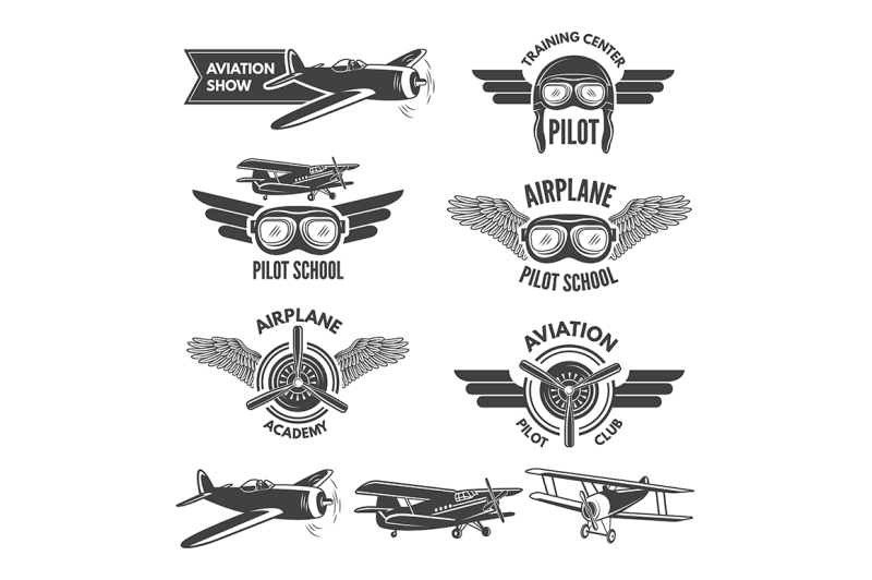 Labels set with illustrations of vintage airplanes By ONYX | TheHungryJPEG