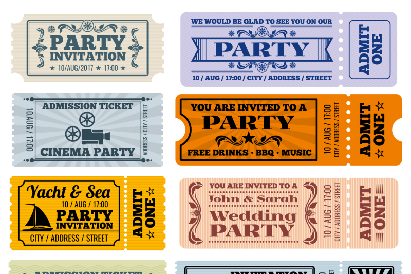 Entertainment Party And Cinema Vector Vintage Tickets Coupons Templat By Microvector Thehungryjpeg Com