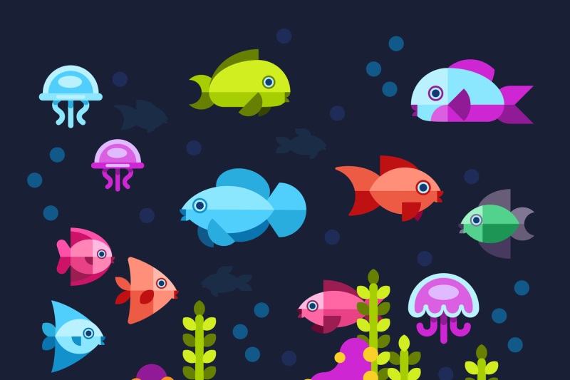 Underwater life with sea animals in flat style By Microvector ...