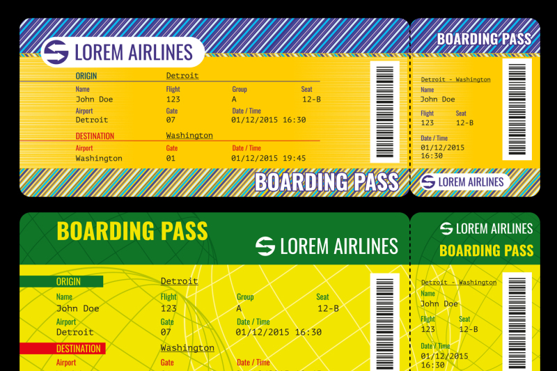 Airline Boarding Pass Modern Tickets Vector Mockup By Microvector ...