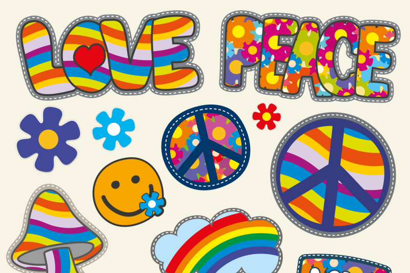 Vintage hippie patches vector set By Microvector | TheHungryJPEG