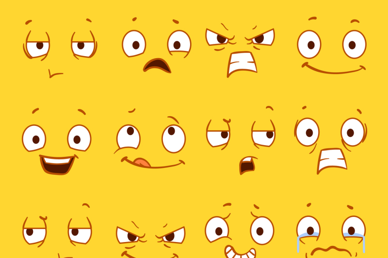 Cartoon faces with different expressions vector set By Microvector |  TheHungryJPEG