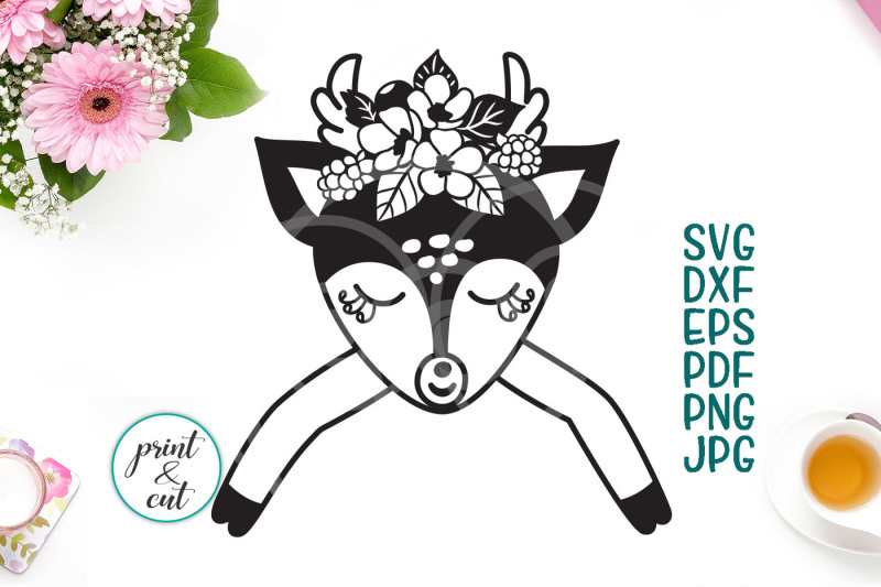 Download Free Baby deer with flowers svg dxf to cut png pdf ...