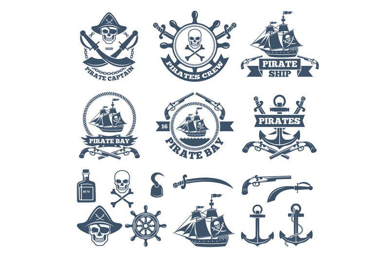 Vintage nautical and pirates labels By ONYX | TheHungryJPEG