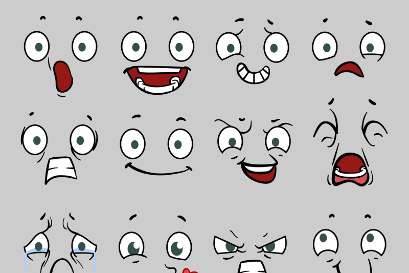 Comic cartoon faces with different emotions. Vector illustration By  Microvector | TheHungryJPEG