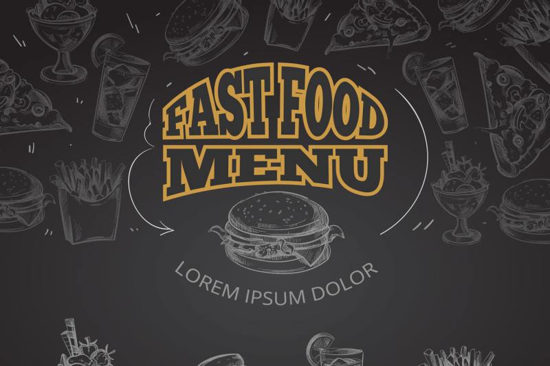 Chalkboard Fast Food Menu In Hand Drawn Style Vector Illustration By Microvector Thehungryjpeg Com