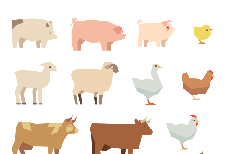 Farm animals vector flat icons By Microvector | TheHungryJPEG