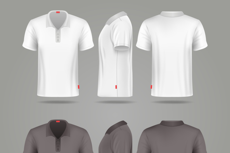Download White black mens polo t-shirt front back and side views By Microvector | TheHungryJPEG.com