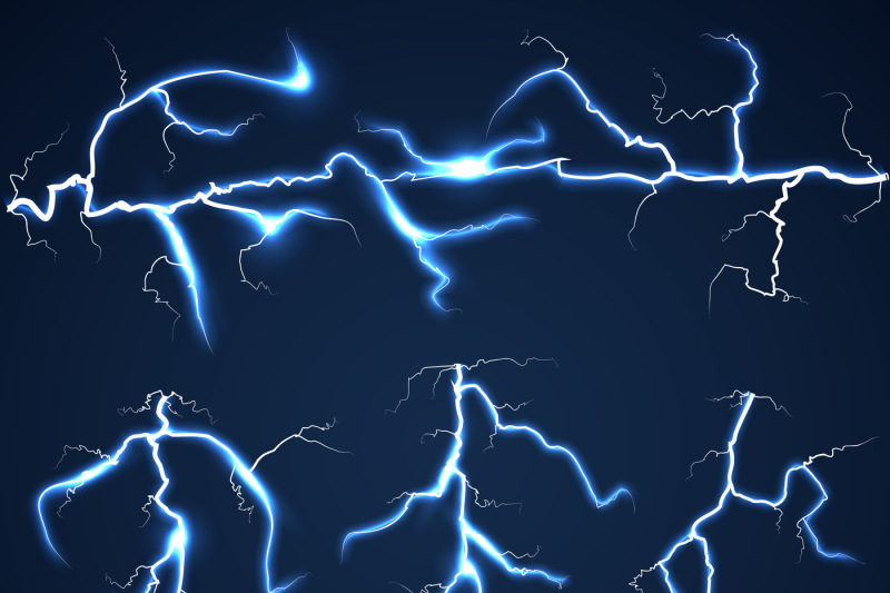 Lightning bolts over dark sky set By Microvector | TheHungryJPEG